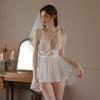 Sexy Lingerie Bridal Wedding Dress Uniform Sexy Deep V Leaky Breast Strap Bow Pajama Set