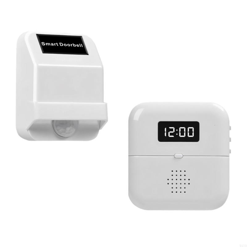 European Wireless Doorbells with Motion Sensors Time Display & USB Battery Operation Wireless Not Theft Alarm ABS M4YD