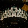 DIEZI Vintage Baroque Green Red Crystal Tiara Crown Women Girls Party Queen Rhinestone Crown Christmas Hair Dress Accessories