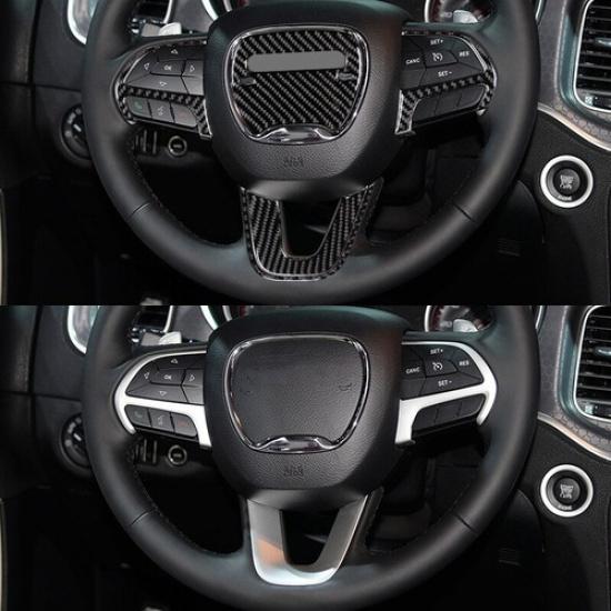 5pcs Carbon Fiber Car Steering Wheel Decor Cover for Dodge Charger 2015-