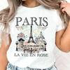 Paris Landmarks Print Fashion T-Shirt Casual Crew Neck T Shirt Top Tee Vintage Top Tee
