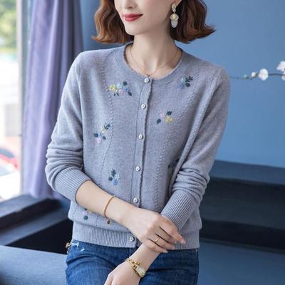 Женский шерстяной кардиган с круглым вырезом, вышитый, большого размера, кардиган-свитер, свободный, мягкий вязаный топ, осень-зима