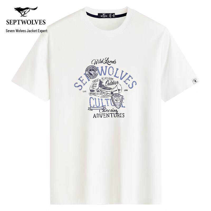 Septwolves Men's Pure Cotton Wrinkle-Resistant Short-Sleeve T-shirt