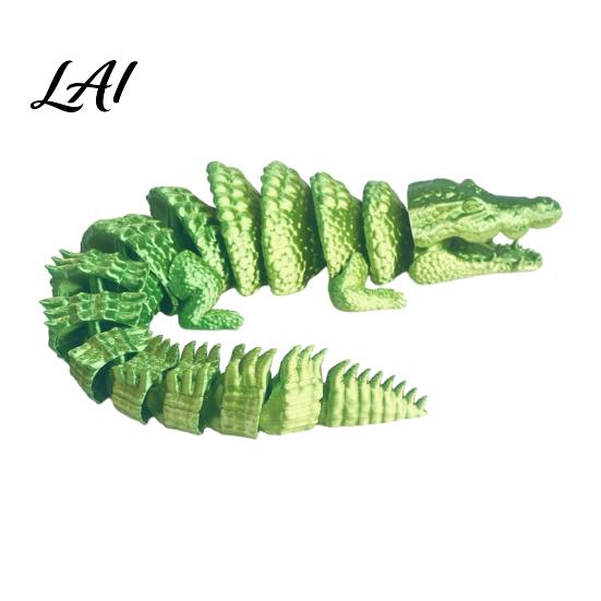 Realistic Reptile Figurine 3D Printed Crocodile Fidget Toy Articulated Figurine Flexible Durable Plastic Sensory Desk Ornament for Stress Relief and