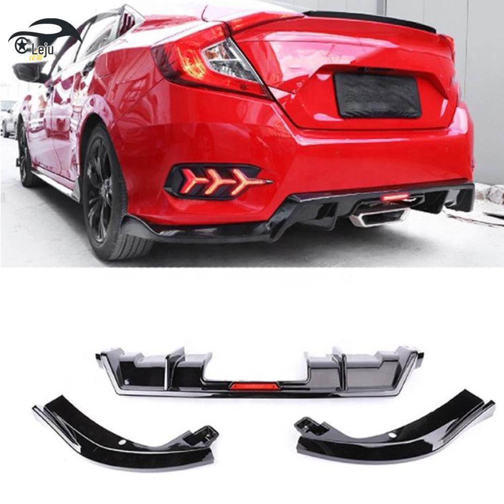 Универсальный задний диффузор с подсветкой для Honda Civic 2019-2020 (Комплект из трех предметов)