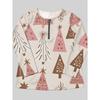 Spring and autumn women's semi-zipper long-sleeved T-shirt pink brown Christmas tree pattern printing, daily casual basic wear