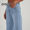 Женские эластичные джинсовые брюки с высокой талией, широкие джинсы, повседневные прямые джинсы с необработанным краем и карманами
