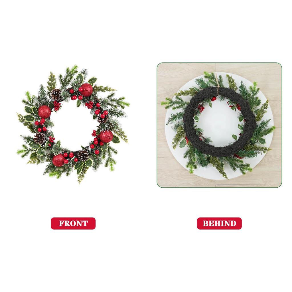Red Berry & White Pine Needle Christmas Wreath