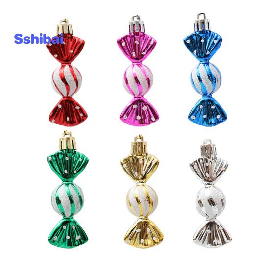 6 шт./кор. рождественские подвесные конфеты-орнаменты со шнурком, небьющиеся многоразовые гальваники, рождественская елка, маленький сладкий кулон