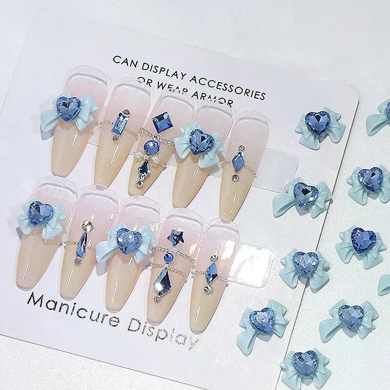 10pcs 3D Resin Bowknot Nail Charms with Pink Ribbon Bow Rhinestone, Jewelry Parts for Manicure Decor DIY Salon Accessory Gift