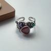 925 Sterling Silver Rings for Women Couple Minimalist Handmade Simple Retro Red Stone Ring Fine Jewelry Gift Prevent Allergy