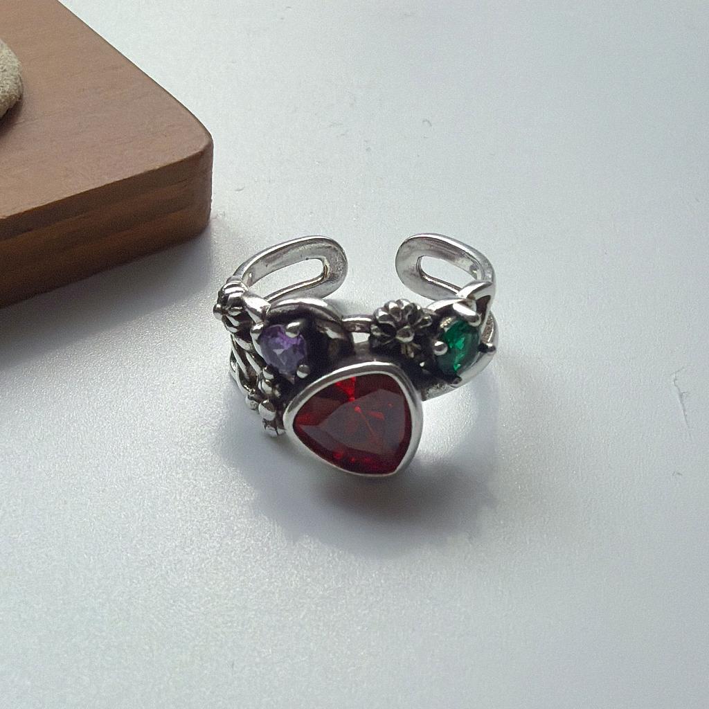 925 Sterling Silver Rings for Women Couple Minimalist Handmade Simple Retro Red Stone Ring Fine Jewelry Gift Prevent Allergy