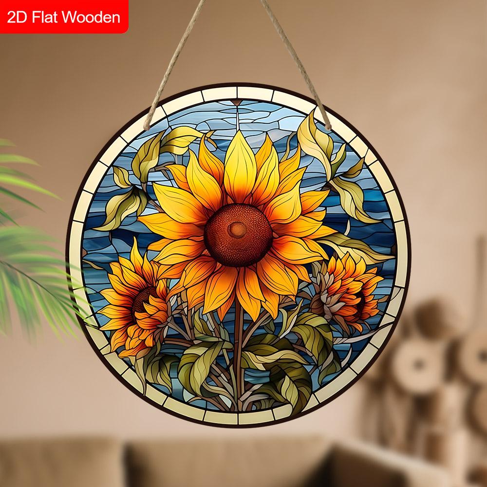 Rustic Wooden Sign with Sunflower Pattern, Round Sign for Front Door, Wall Hanging Decor, Ideal Gift for Friend & Family