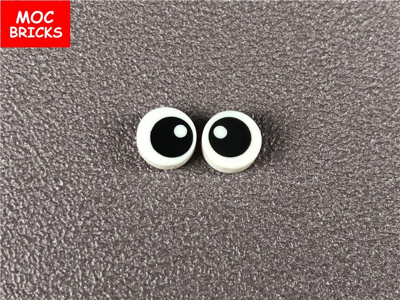 25pairs/lot MOC Bricks Tile Round 1 x 1 with Black Eyes with Pupil Squinting Eyelashes Pattern Building Blocks DIY Toys gifts