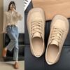 Woman's Winter New Leather Lace Up Plush Warm Flat Sole Cotton Shoe Soft  Non Slip Widened Round Toe Mom's  Shoes