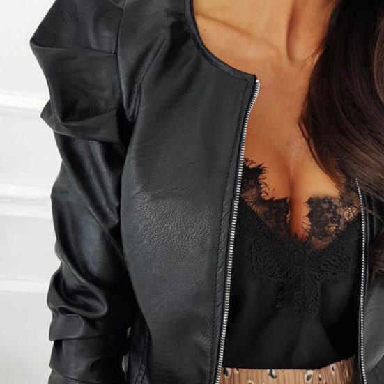 Chic Spring Coat Zipper Dress-up Round Neck Faux Leather Spring Blazer Female