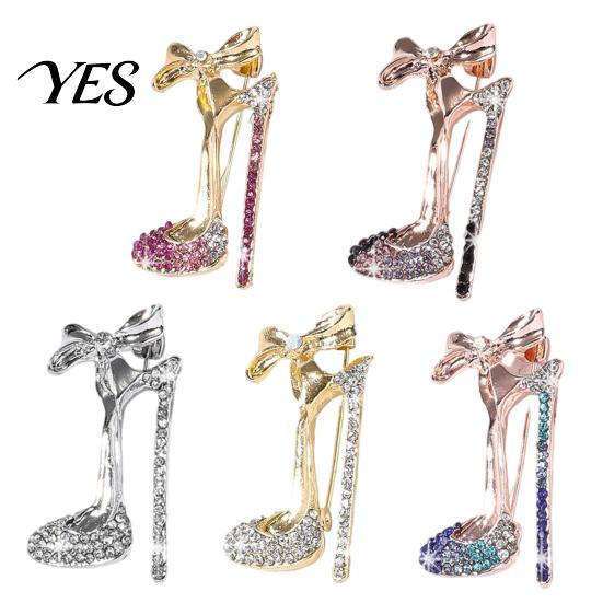 Sparkling Brooch Pin Pin, High Heels Bow Shape Lapel with Statement Rhinestones, Women Badge for Suits Coats Bags Accessories