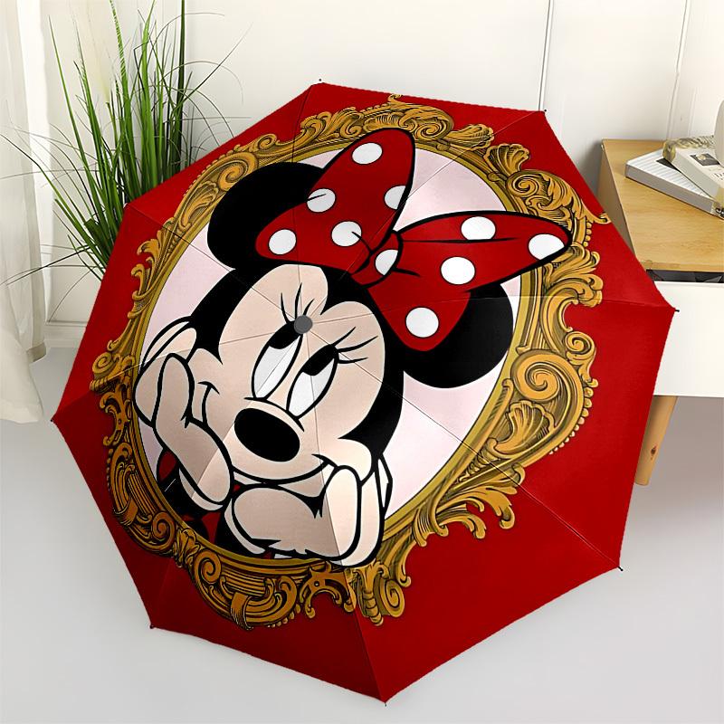 Minnie Mouse Themed Automatic Opening and Closing Umbrella, Brightly Colored 8-rib Portable Umbrella, Suitable for Men and Women, A Perfect Gift for C