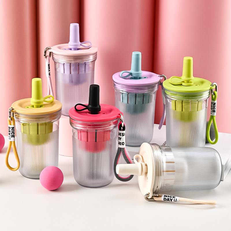 16.3oz Colorful Water Cup With Tea Infuser Straw Portable Outdoor Sports Bottle With Lanyard Isolating Chamber Design for Summer