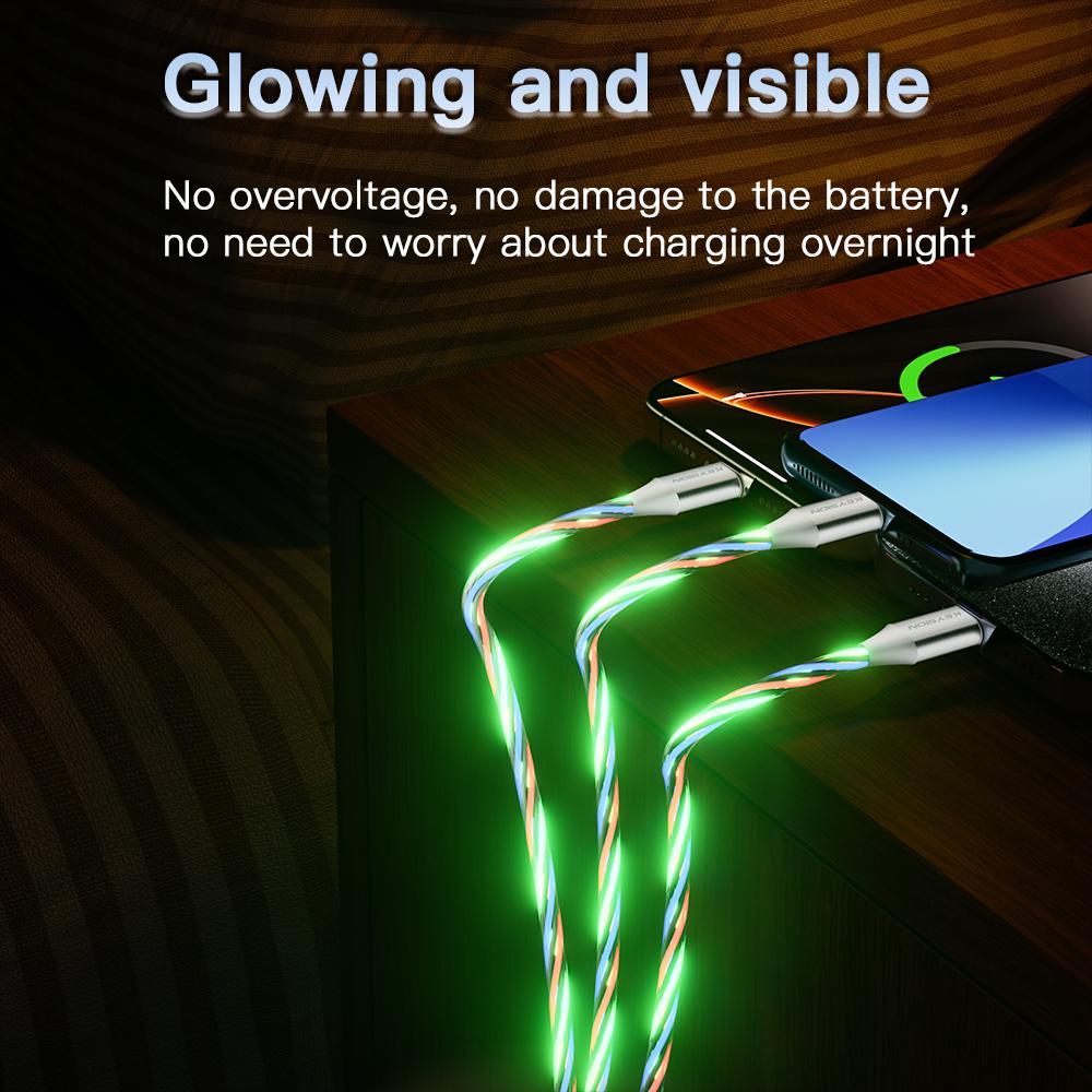 KEYSION 3 в 1 3A кабель для быстрой зарядки Micro USB Type-C провод для зарядки телефона светящийся светодиодный шнур для iPhone Samsung Xiaomi Redmi