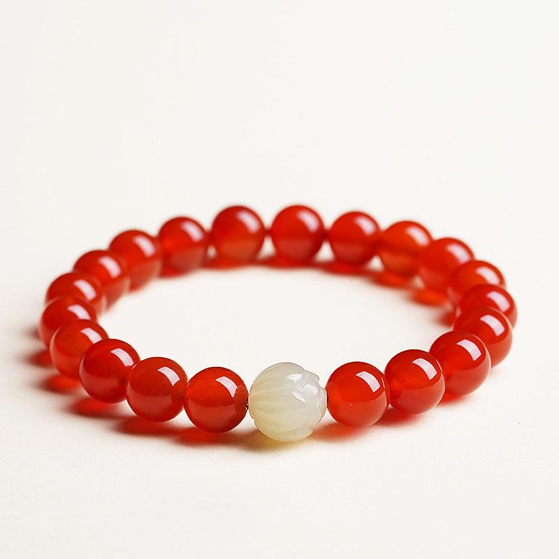 Women's Red Agate & Crystal Jade Lotus Bracelet - Elegant Birthday Gift