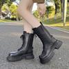 Мода 2024 года, высококачественная женская обувь, женские ботинки с боковой молнией, модные современные ботинки со шнуровкой спереди, женские новые ботинки до середины икры с круглым носком