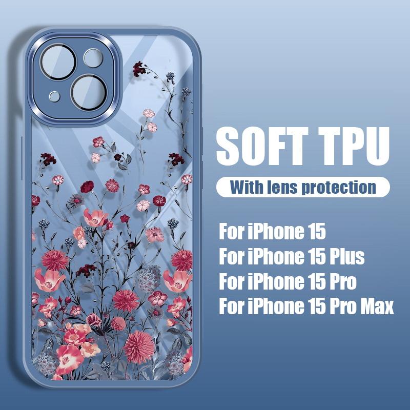 Силиконовый чехол для телефона с цветочным узором для iPhone 16 Pro 15 Pro Max 14 13 12 11, защитный противоударный прозрачный мягкий чехол из ТПУ