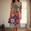 Women's Fashion Graceful Retro Pattern Print Summer Spring Short Sleeve O-Neck Casual Dresses