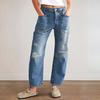 Women's Retro Hole Breaking Jeans Casual Spliced Banana Pants Loose Straight Pants
