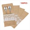 Natural Burlap Tableware Utensil Holders Lace Silverware Holder Bag Linen Knife Forks Cutlery Pouch Bag for Wedding Decor