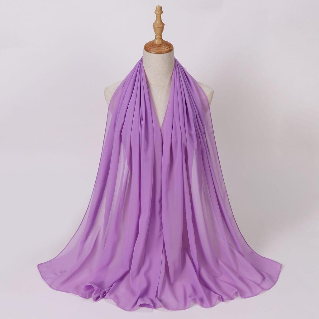 Этнический шифоновый хиджаб-шарф с жемчугом - Однотонный, Длинный стиль для Ближнего Востока и Африки