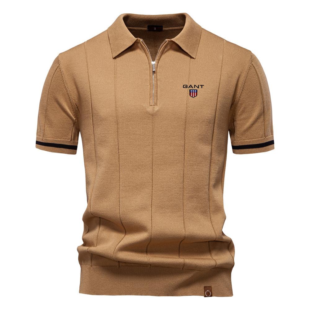 Gant 2025 Весна/Лето Вышитая Новая Мужская Деловая Повседневная Шерстяная Рубашка Поло, Трикотажная Рубашка Поло С Отложным Воротником, Короткий Рукав