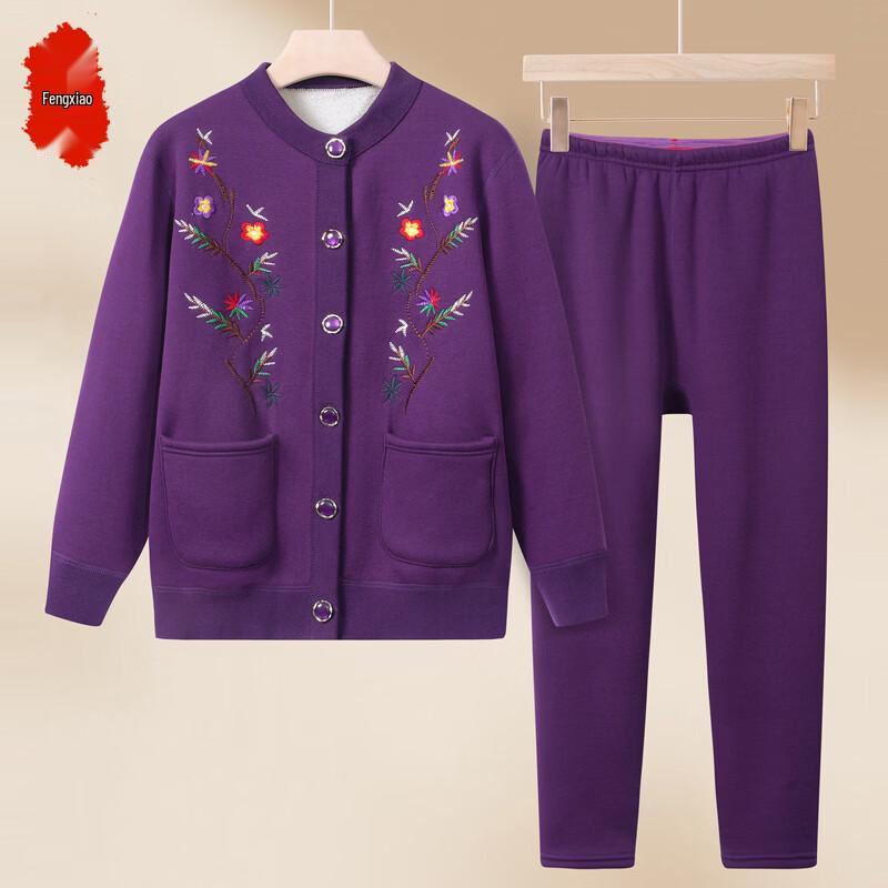 Fengxiao Winter Floral Long-Sleeved Round Neck Loungewear Set