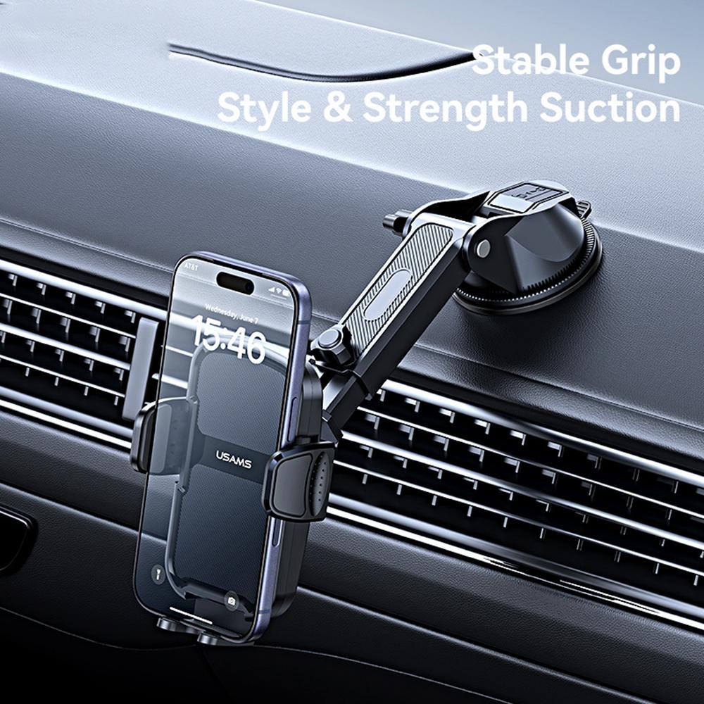 USAMS ZJ086 Car Dashboard Phone Mount One-Touch Release Rotating Phone Holder Support Horizontal/Vertical Views