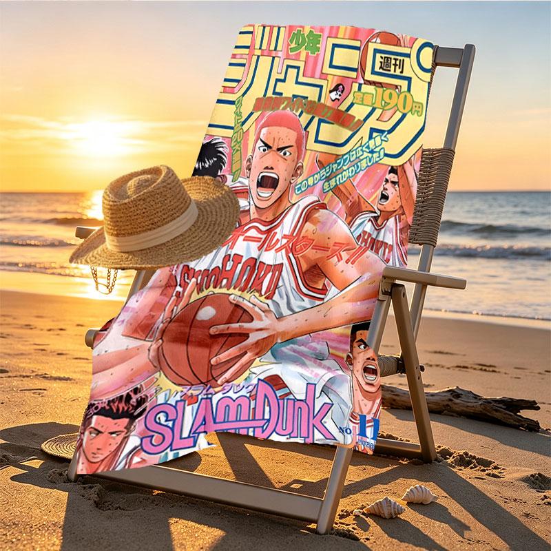SLAM DUNK Print Beach Towel Design, Soft, Lightweight. for Home Bathroom, Spa, Pool, Yoga, Surfing, Camping, Gift for Family, Friend