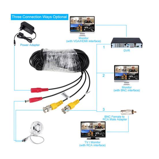 32FT 10M CCTV BNC Video Camera System DVR Survillance Security Power Cable Wire