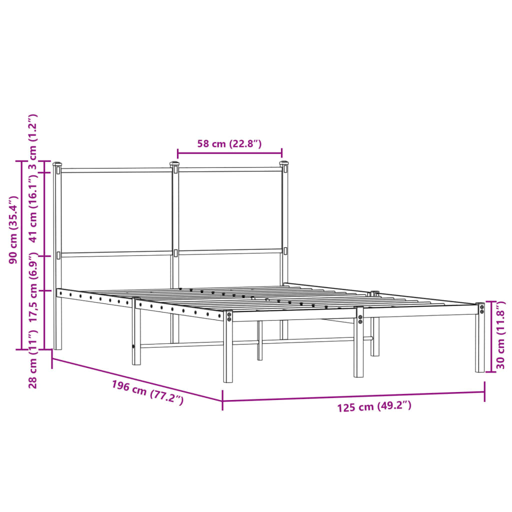 Metal Bed Frame without Mattress Brown Oak Effect 120 x 190 cm