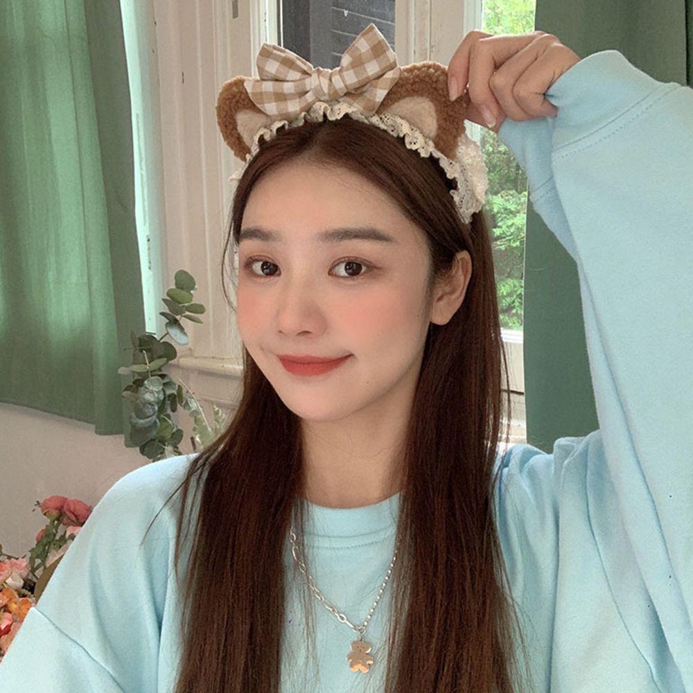 Cute Plush Girls Wash Face Make up Korea Style Headband Women Accessories Lace Hair Band Cat Ears