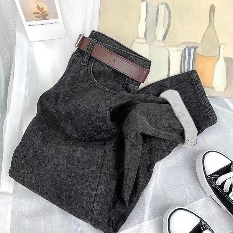 Зимние утолщенные теплые брюки Harun, прямые тонкие женские модные джинсы, повседневные брюки