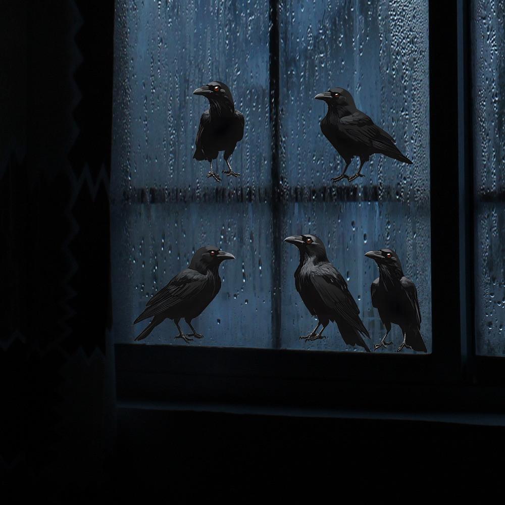 Halloween Themed Black Crow Glass Wall Sticker For Dining Room And Entryway