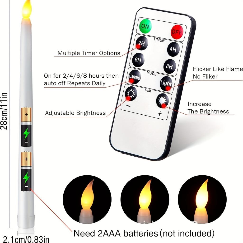 6pack LED Flameless Taper Candles Battery Operated Fake Flickering Candlesticks Electric Long Candles for Wedding Home Decor
