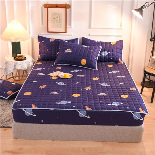 Printing Bed Fitted Sheet Cotton Thick Quilted Soft Elastic Fitted Sheet Bedding Mattress Cover Topper Single Full Queen King Sheet&Pillowcases