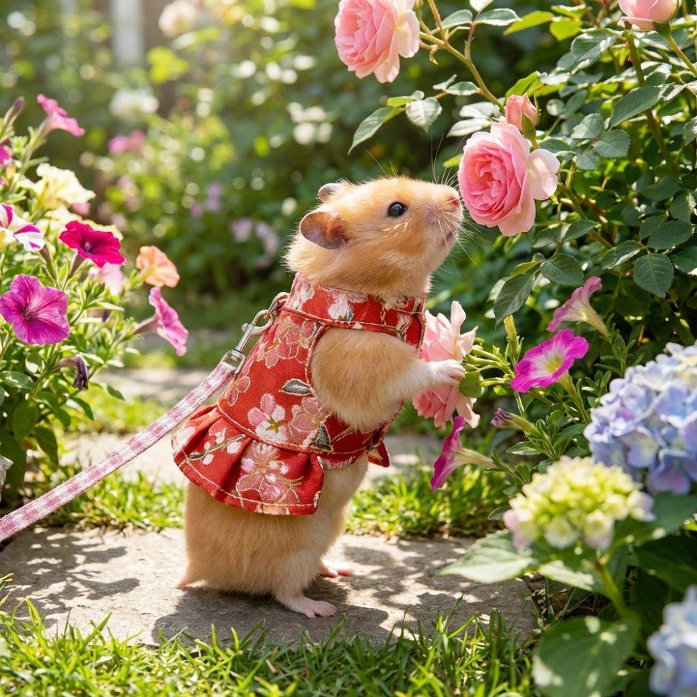 Adjustable Ferret Harness Skirt Breathable Escape-Proof Guinea Pig Chest Strap with Strap Straps Flower Pattern Hamster Vest