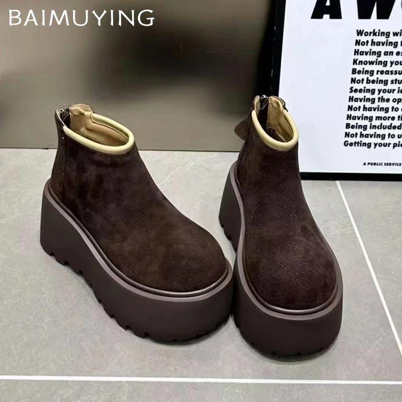 Замшевые женские ботильоны на платформе, дизайнерская мода, туфли на высоком каблуке, 2025, тренд, классика, молния, готика, уютная, зимняя, новая, Botas De Mujer