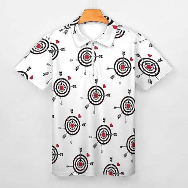 Мужская футболка-поло на молнии с коротким рукавом и рисунком-мишенью для дышащей и стильной летней повседневной одежды