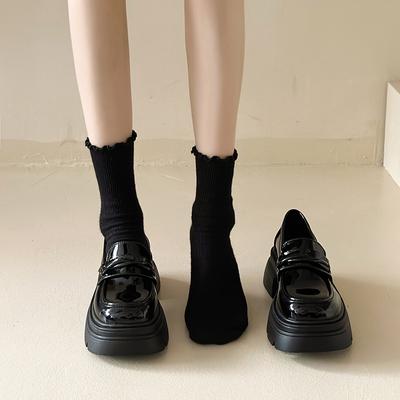 Платформа толстый каблук британский стиль маленькие кожаные туфли женские 2025 новая осень туфли-лодочки женские одинарные туфли черные лоферы