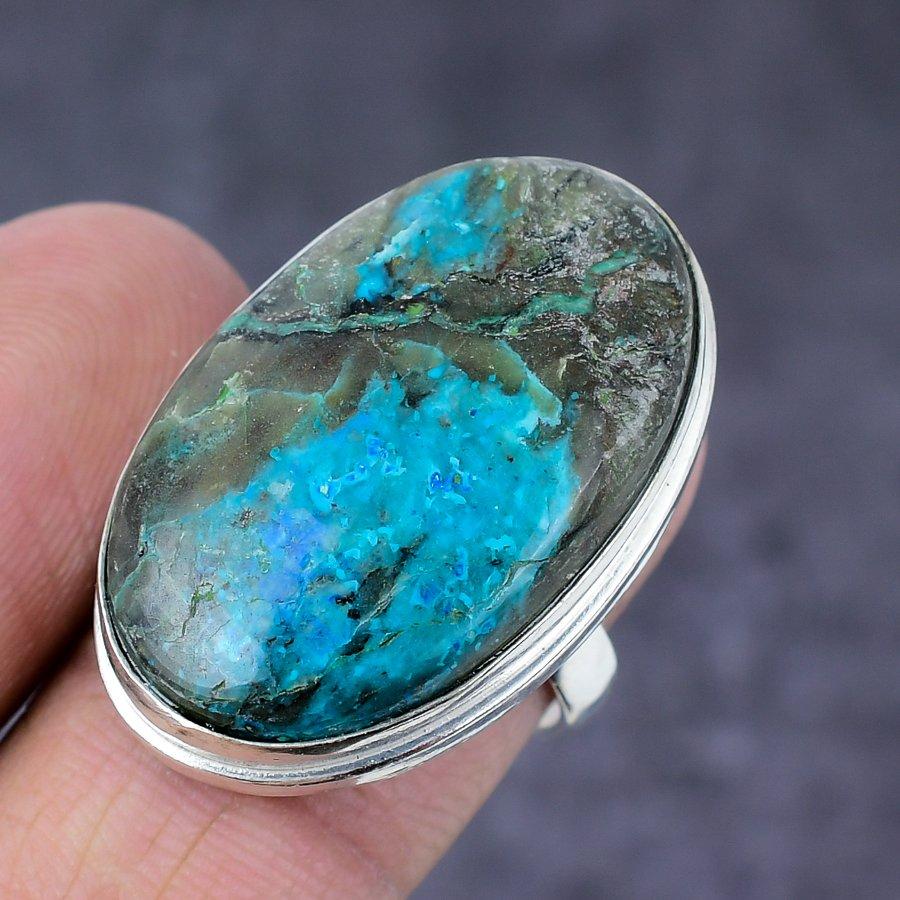 Natural Chrysocolla Gemstone Handmade 925 Sterling Silver Jewelry Ring S.8 j6Z04