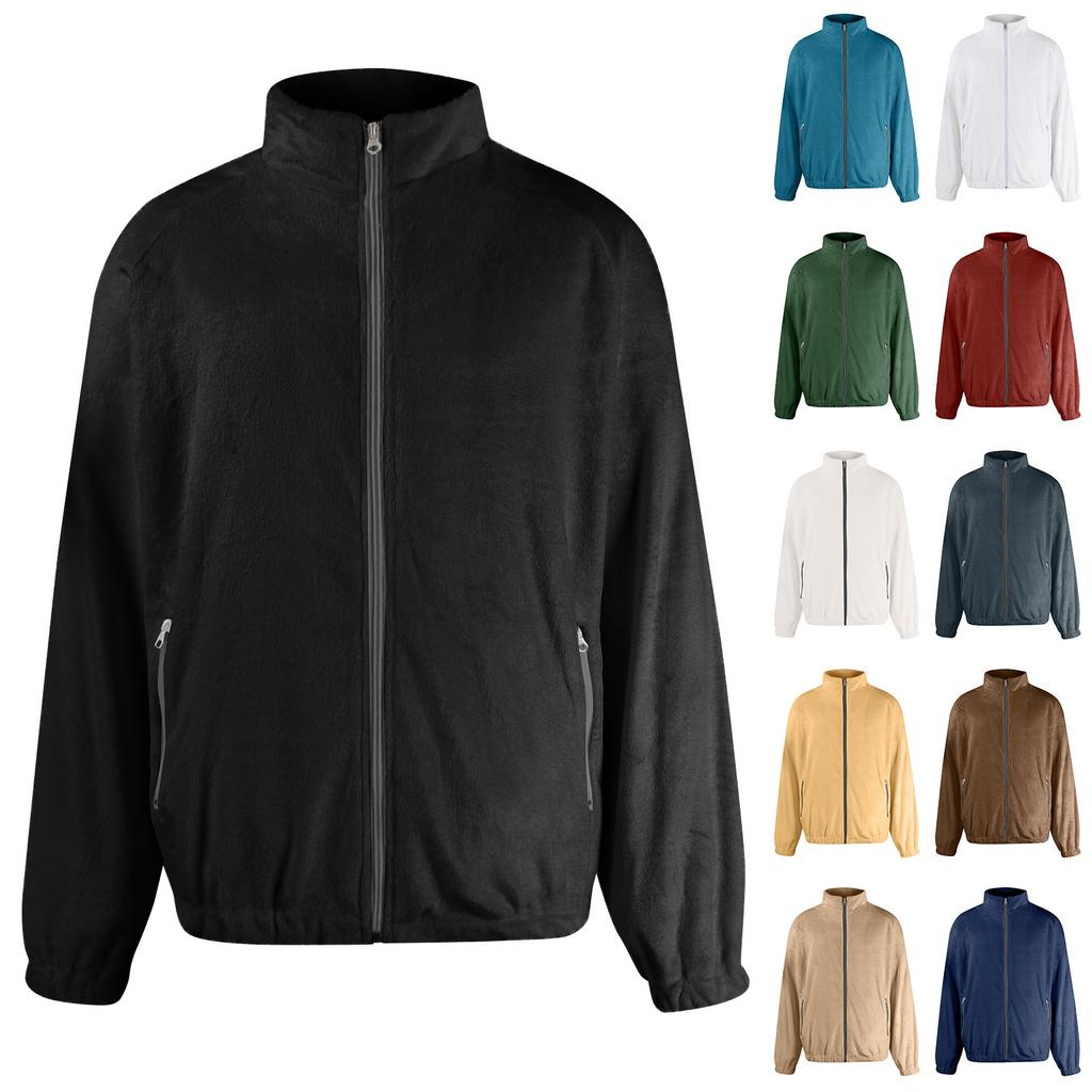 Унисекс Зимняя повседневная модная однотонная фланелевая куртка с рукавом реглан и карманом на молнии