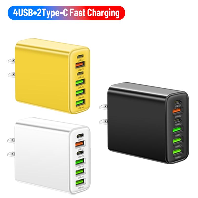 Многопортовое зарядное устройство для путешествий: Двойной Type-C PD + 4 порта USB, Зарядная головка 3,1 А