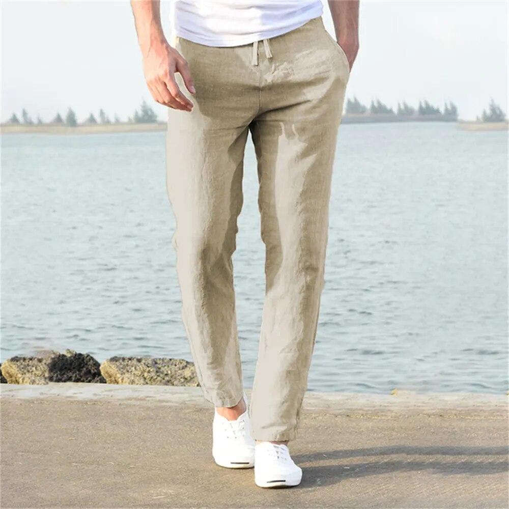 Men's Cotton Linen Pants Men's New Fall Breathable Solid Color Linen Pants Fitness Streetwear